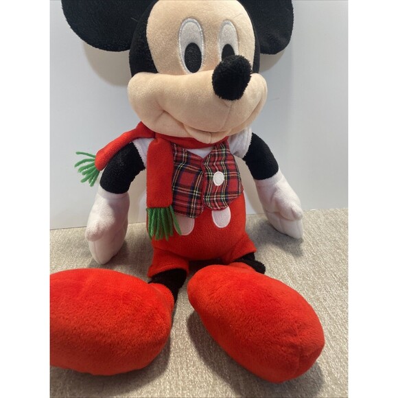 Disney Mickey Mouse Plush Stuffed Plush Red Plaid Vest Red Scarf Just Play 18" - Picture 5 of 9